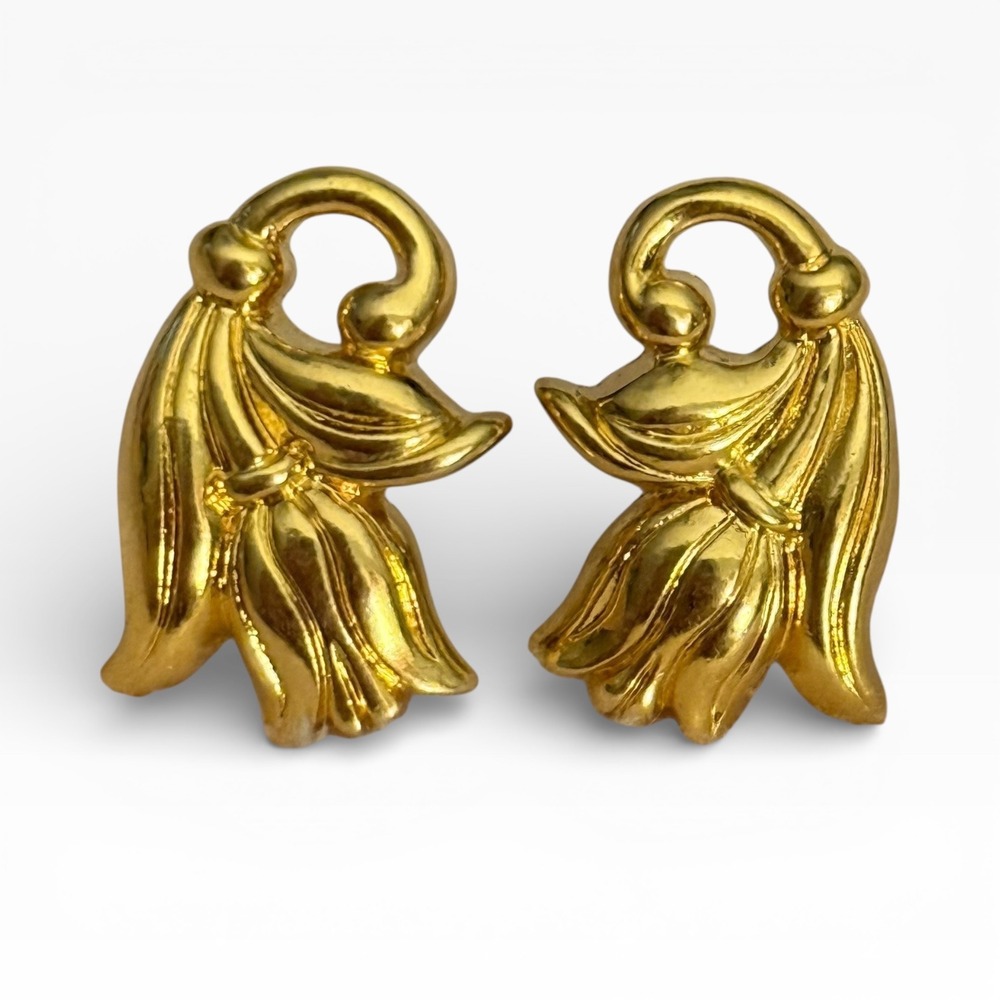 Vintage‎ 1990s Avon Gold Tone Sculptural Floral Post Earrings Statement